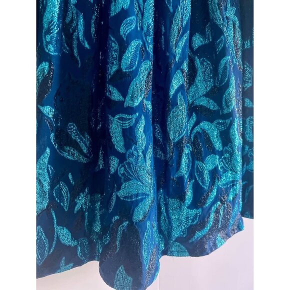 Vintage 1980s Party Dress, Size S/M, Metallic Blue Velvet, Puffed Sleeves - Picture 11 of 11